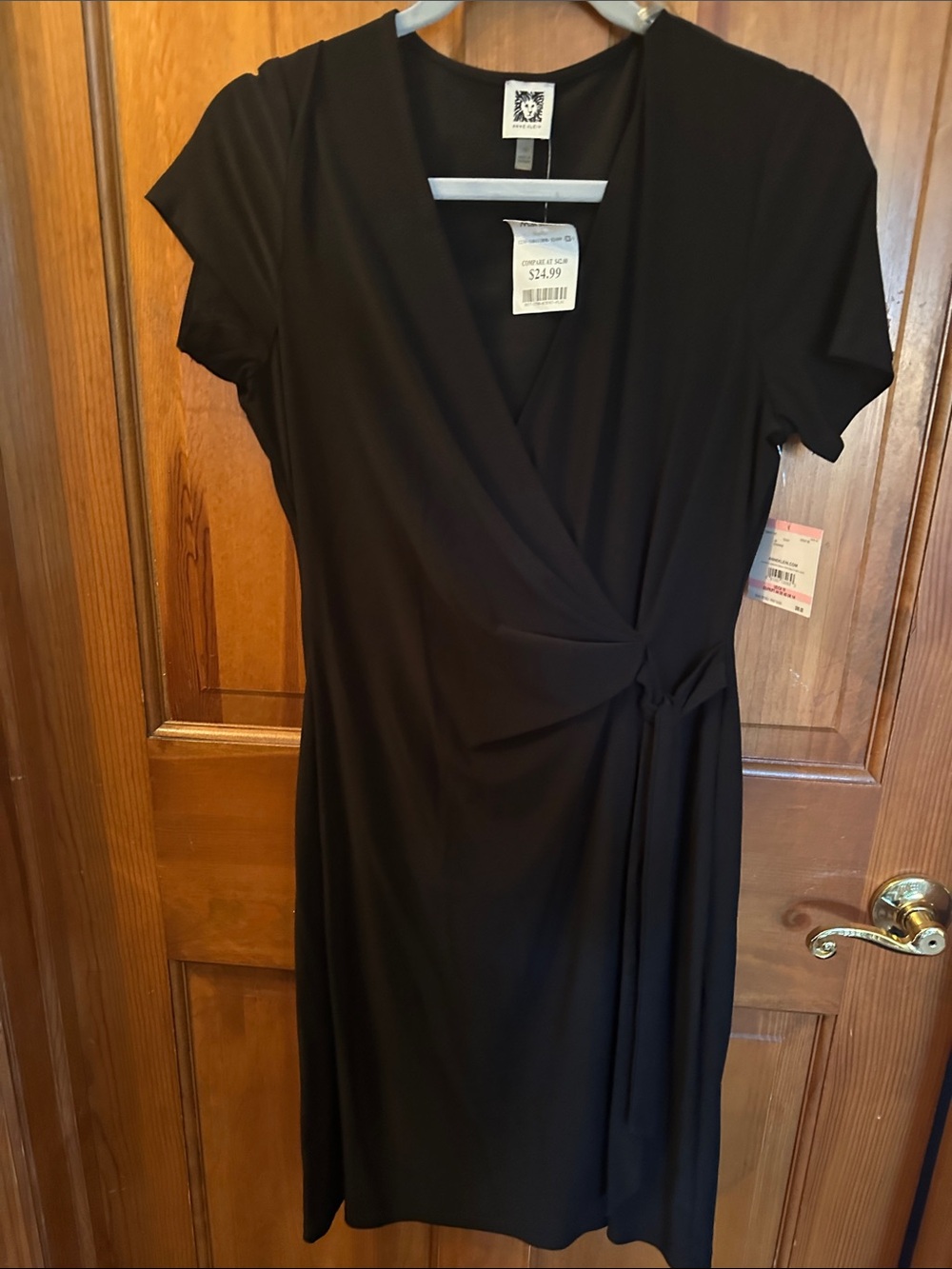 Anne Klein Black Midi Wrap Dress with Side Tie